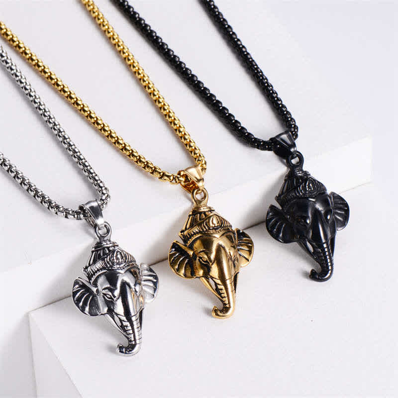 Collar con colgante de protección de acero de titanio y elefante Ganesh Ganpati - image 2