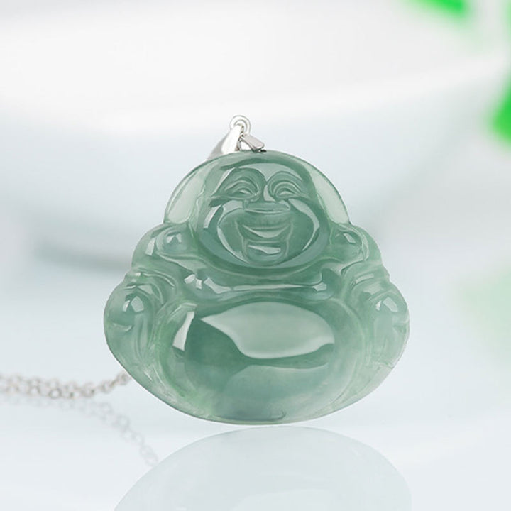 Buddha Stones de plata de ley 925 con colgante de cadena y collar de protección de jade de Buda sonriente - image 3