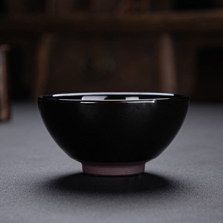 Buddha Stones, hoja de arce dorada, taza de té de cerámica china Jianzhan, tazón de taza de té Tenmoku Kung Fu