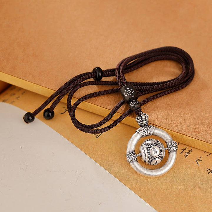 Collar con colgante de cuerda de sabiduría grabada con Om Mani Padme Hum de plata de ley 999 con Buddha Stones