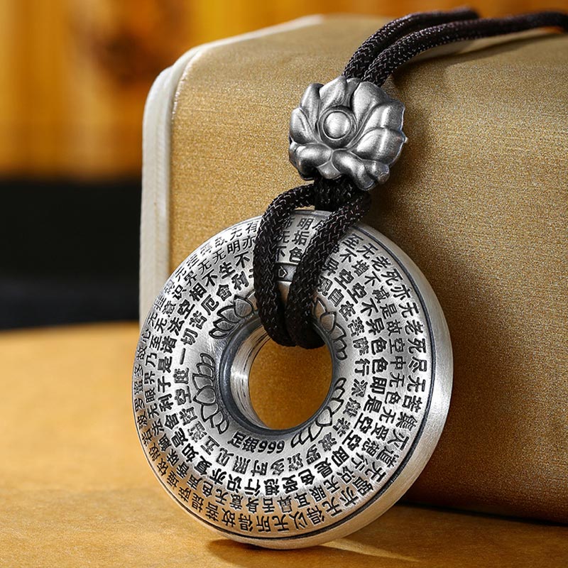 Colgante de plata de ley 999 con forma de corazón, Sutra, loto, hebilla de la paz - Plata de ley 999 - image 1