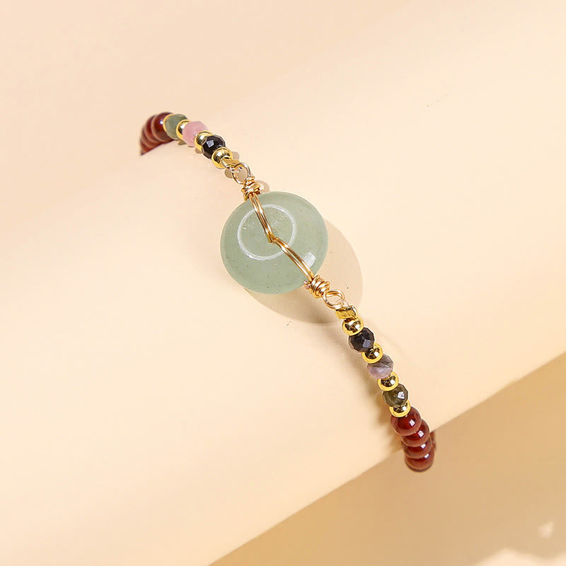 Pulsera tranquila con cuentas y hebilla de la paz, granate natural, Buddha Stones