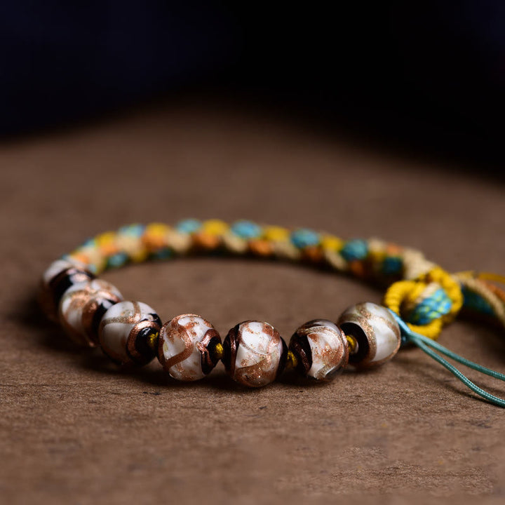 Pulsera trenzada de fortuna con cuentas de cristal Liuli de cuerda multicolor hecha a mano con Buddha Stones