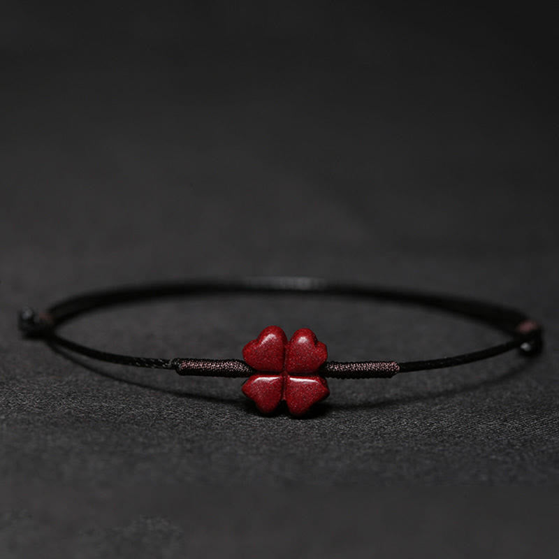 Pulsera trenzada hecha a mano con Buddha Stones, flor de ciruelo, trébol de cuatro hojas, PiXiu, loto, pez Koi, cinabrio
