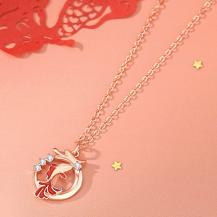 Collar con colgante de plata de ley 925 con Buddha Stones, diseño del año del dragón, pez Koi, Fu, personaje de la suerte