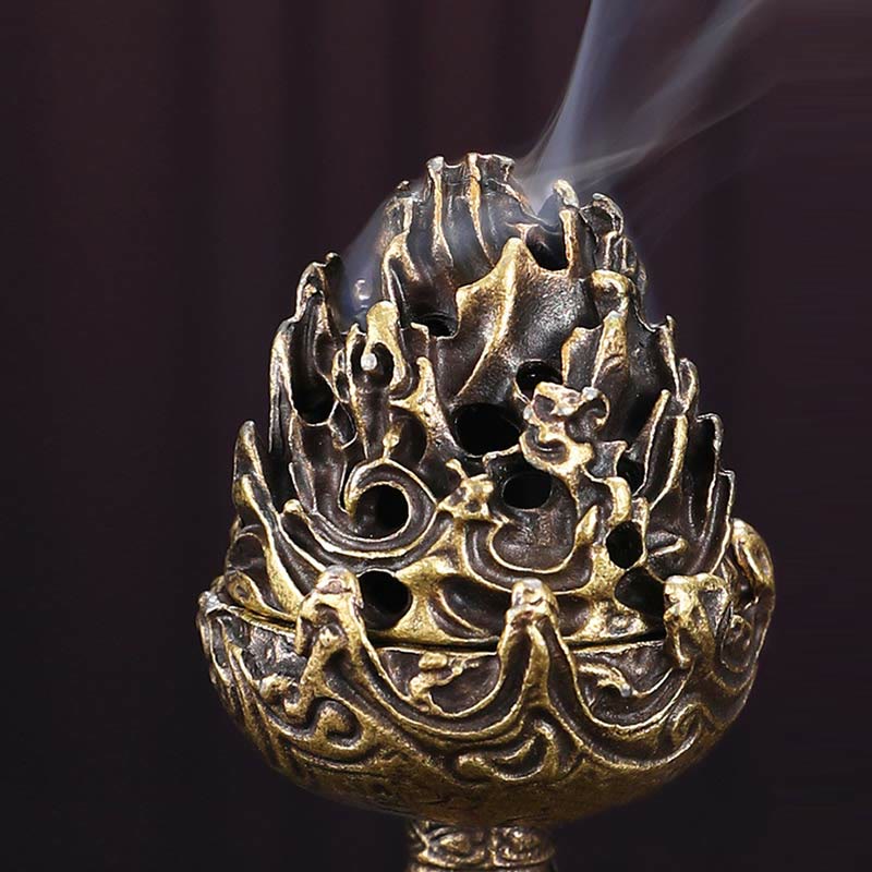 Quemador de incienso tibetano de aleación de cobre para meditación con patrón de montaña Mini