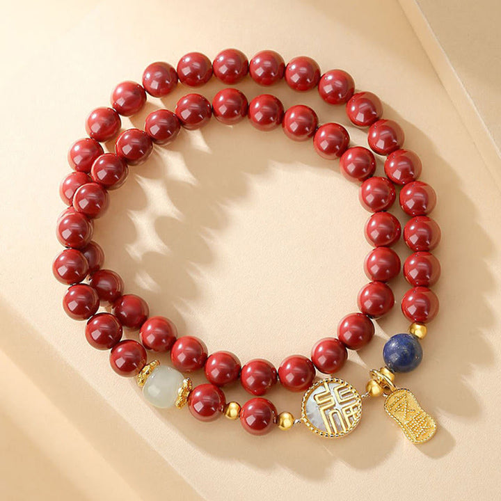 Pulsera de bendición de doble envoltura con carácter Fu de piedra Tridacna de cinabrio de plata de ley 925 de Buddha Stones - image 4