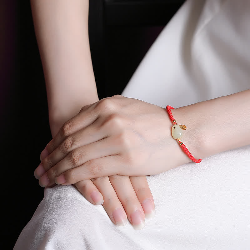 Pulsera de protección con hilo rojo de la suerte de jade blanco hetiano del año del conejo de plata de ley 925 con Buddha Stones
