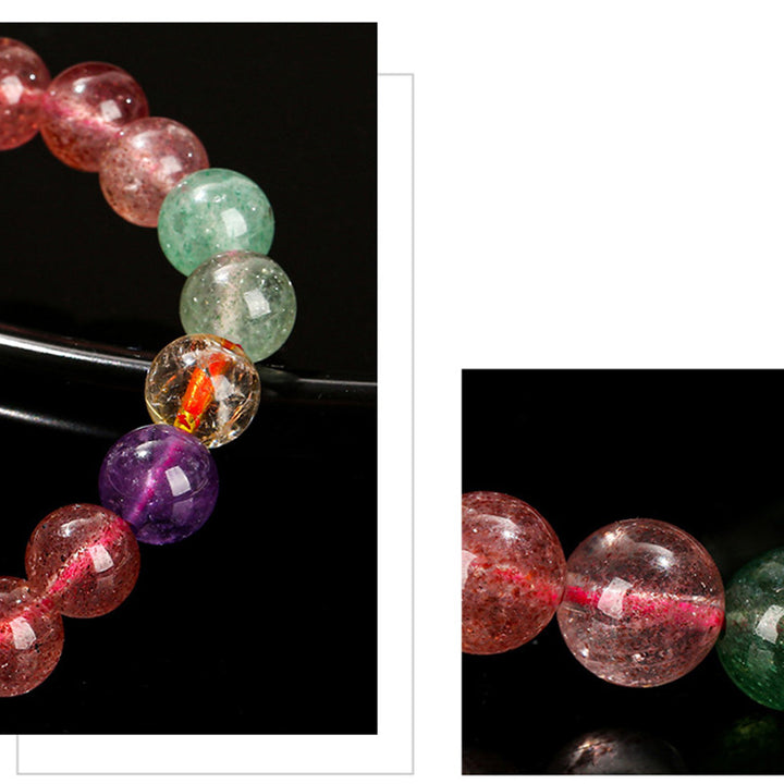 Pulsera con cuentas curativas de amor de cuarzo fresa multicolor natural con Buddha Stones