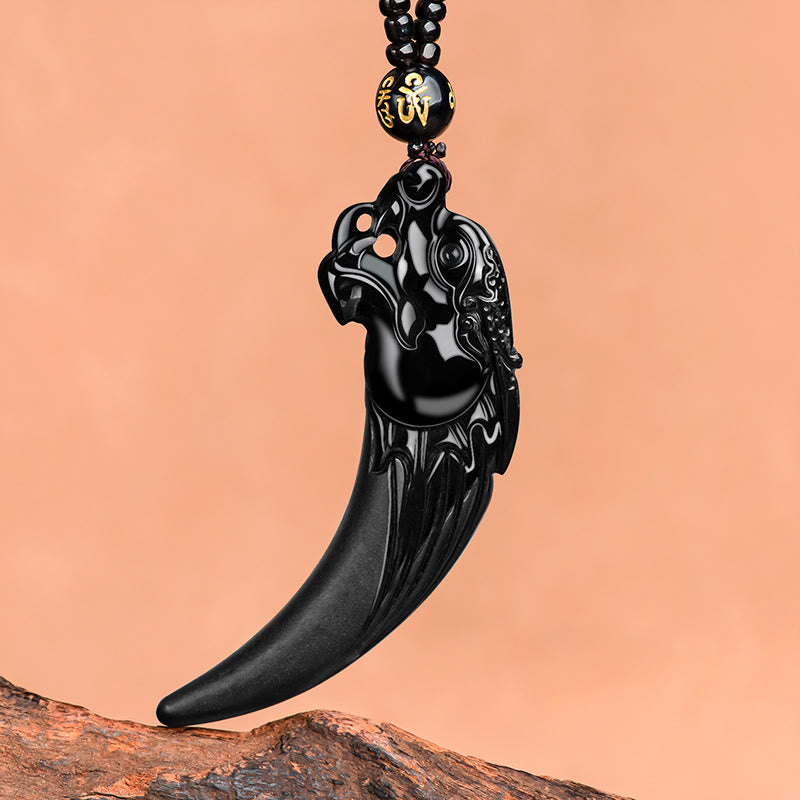 Colgante de collar de protección con patrón de dientes de dragón del zodíaco chino de Jade negro Natural con Buddha Stones - Jade Negro (Protección ♥Calma) - image 1
