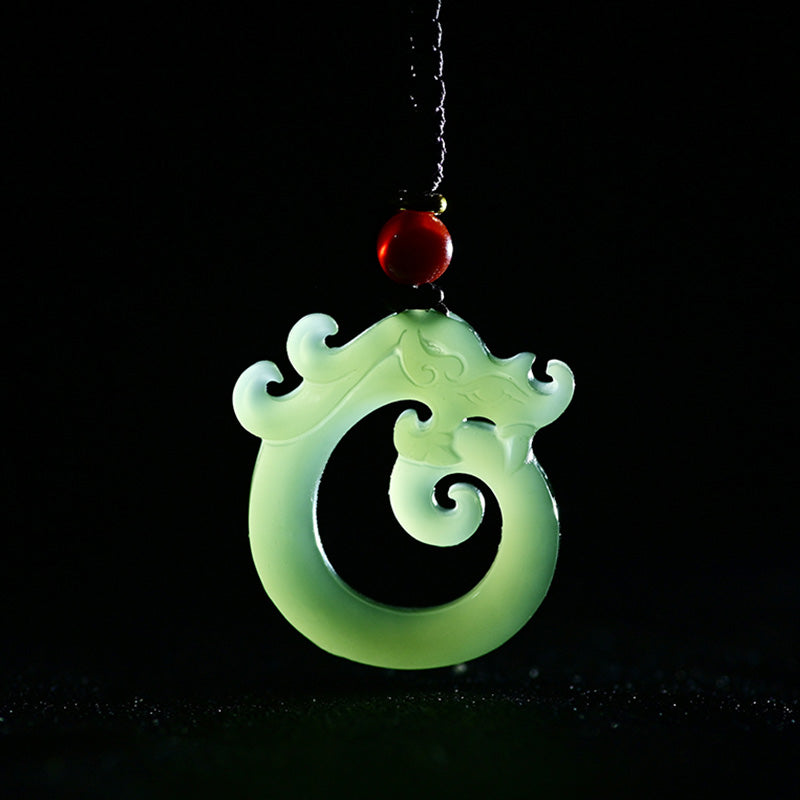 Buddha Stones Jade blanco Cian Jade Dragón Protección Collar Cadena Colgante - image 5
