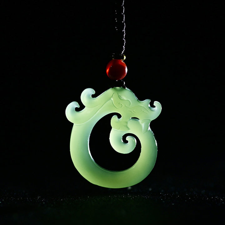 Buddha Stones Jade blanco Cian Jade Dragón Protección Collar Cadena Colgante - image 5
