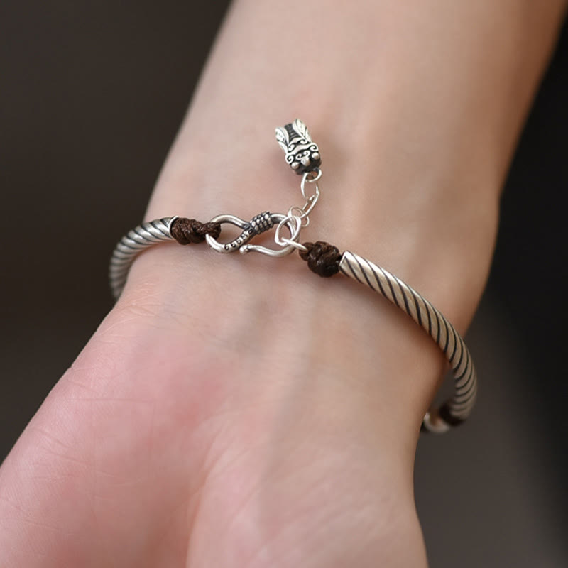 Pulsera de plata de ley 999 con diseño de bambú y suerte de cigarra