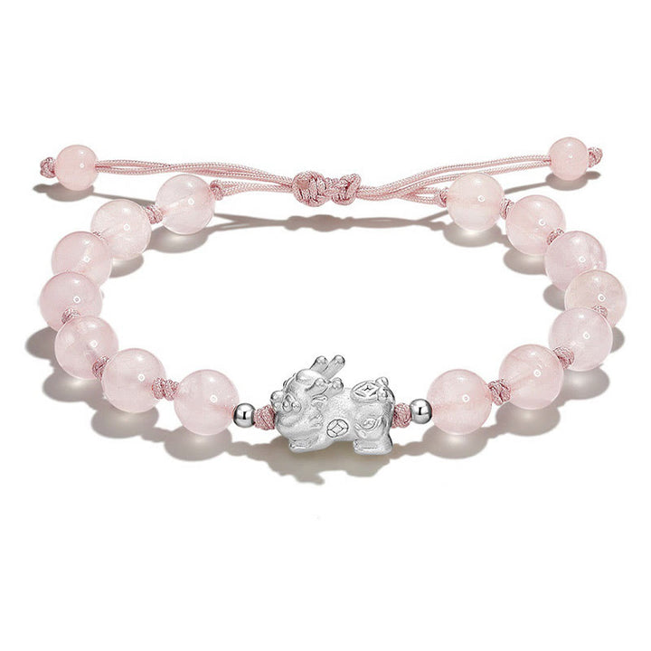 Pulsera de fuerza PiXiu con Buddha Stones, obsidiana negra natural, ojo de gato, cristal rosa