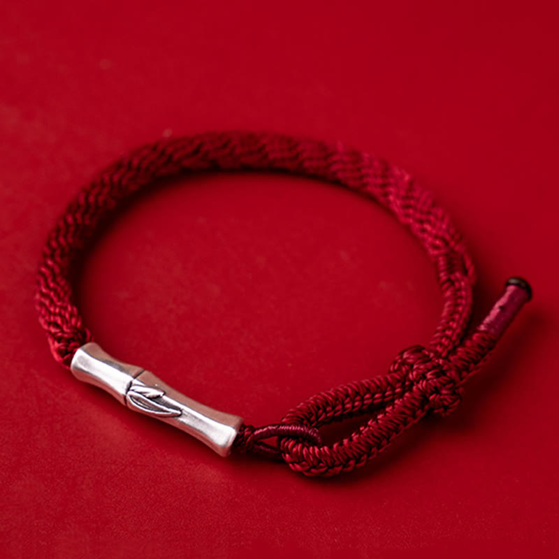Pulsera de hilo de protección de la suerte con nudo de reencarnación de bambú de plata de ley 925