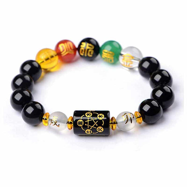 Pulsera de porsperidad de riqueza de cinco elementos de obsidiana Feng Shui del zodíaco chino con Buddha Stones