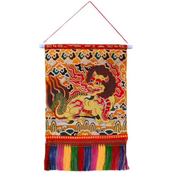 Arte de pared con borlas coloridas y espirituales de Feng Shui Kirin