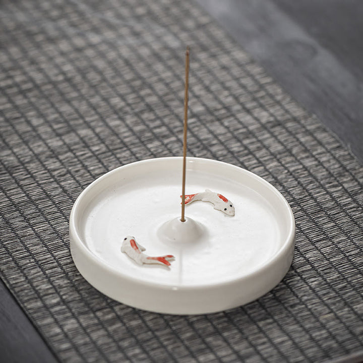 Quemador de incienso de cerámica con diseño de pez Koi, Buddha Stones, curación espiritual, decoración
