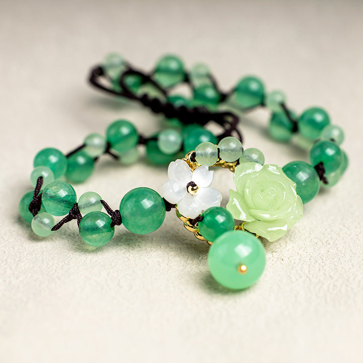 Buddha Stones Éxito financiero Jade Tejido trenzado Prosperidad Abundancia Tobillera