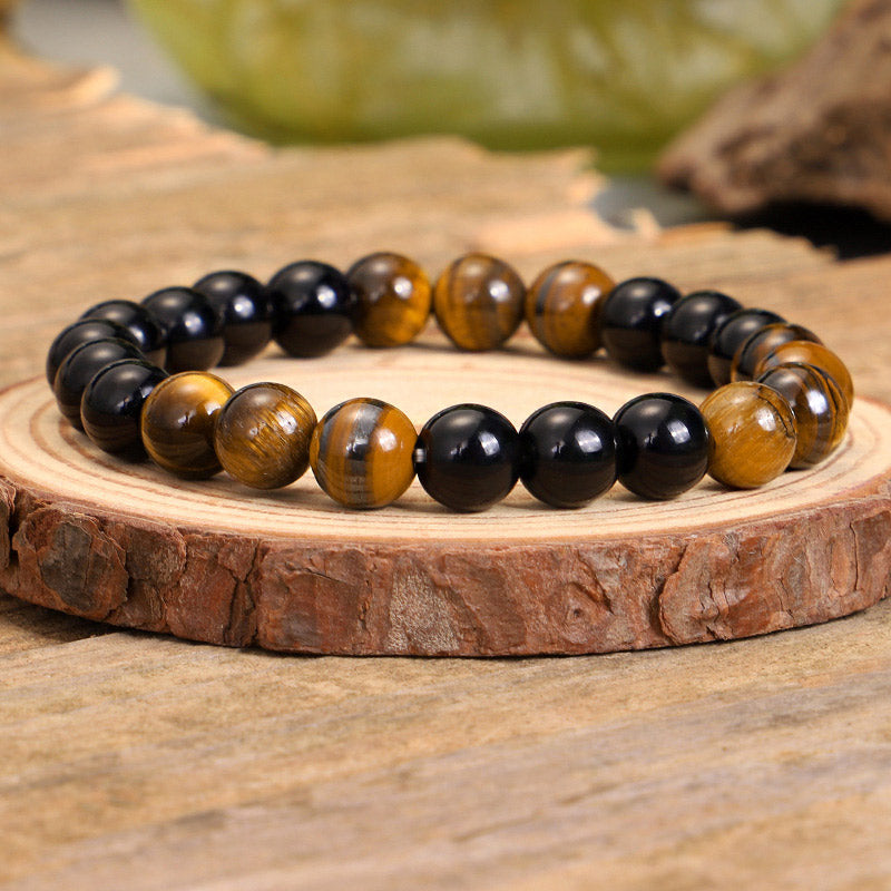 Juego de collar de protección de ojo de tigre de ónix negro tibetano con Buddha Stones