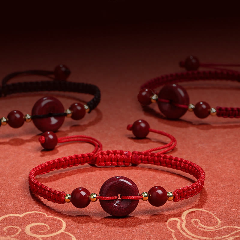 Pulsera de cuerda de bendición con hebilla de paz de cinabrio natural con Buddha Stones