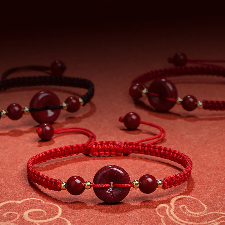 Pulsera de cuerda de bendición con hebilla de paz de cinabrio natural con Buddha Stones