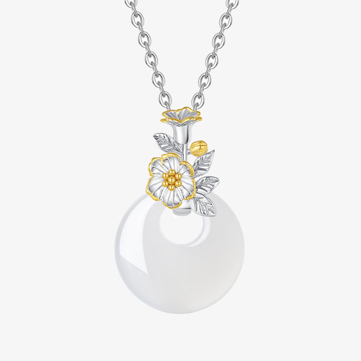 Colgante de collar de armonía de flores de doce meses de calcedonia redonda de plata de ley 925 con Buddha Stones