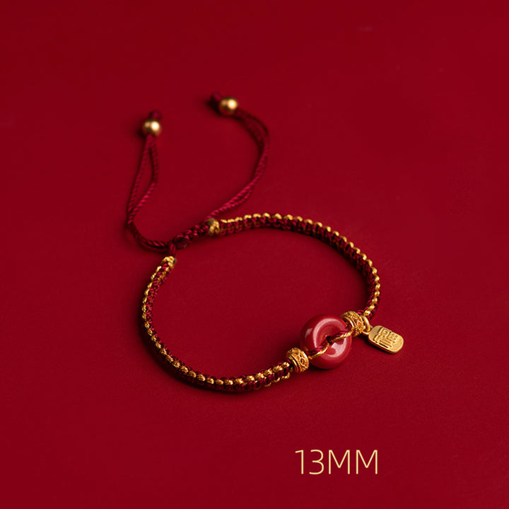 Pulsera trenzada de bendición con dije de personaje Fu con hebilla de paz y cinabrio natural con Buddha Stones