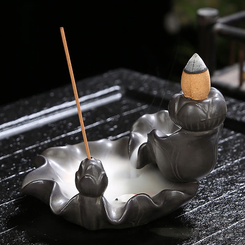 Quemador de incienso de la suerte con peces Koi y Buddha Stones, decoración