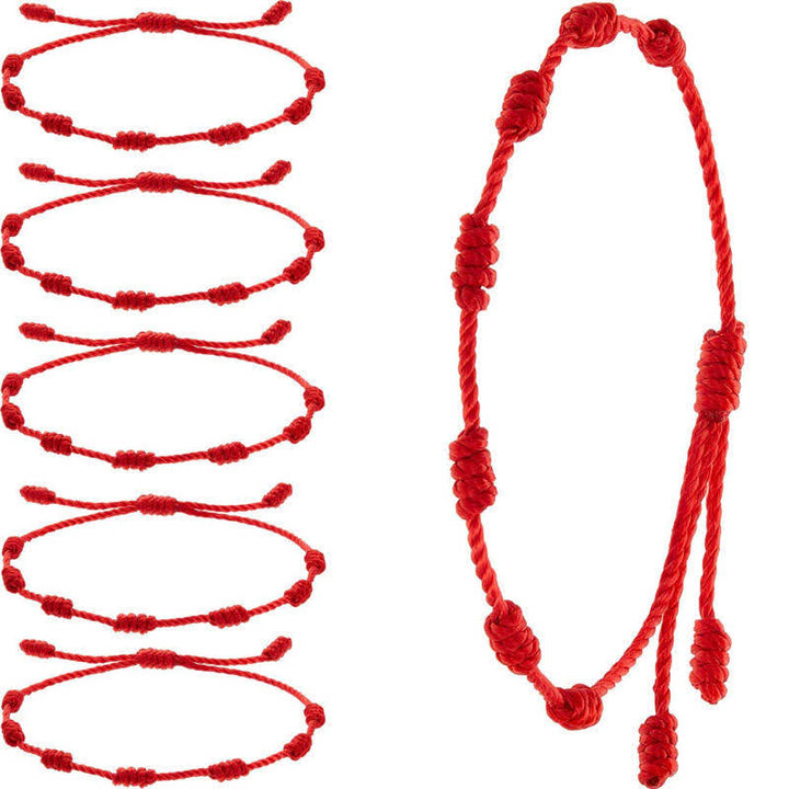 Buddha Stones 4 piezas pulsera de protección de hilo rojo de siete nudos contra el mal de ojo