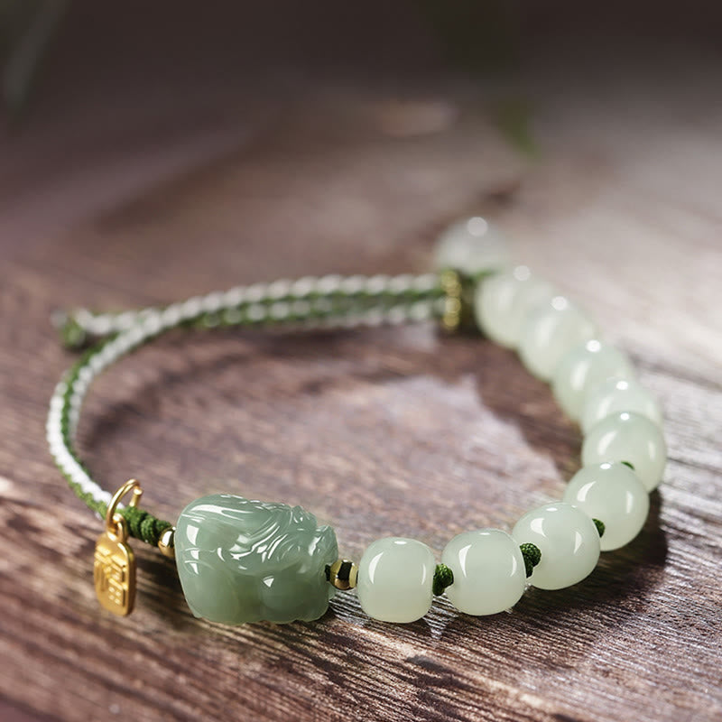 Pulsera de cuerda de personaje de jade natural Hetian PiXiu Luck Fu
