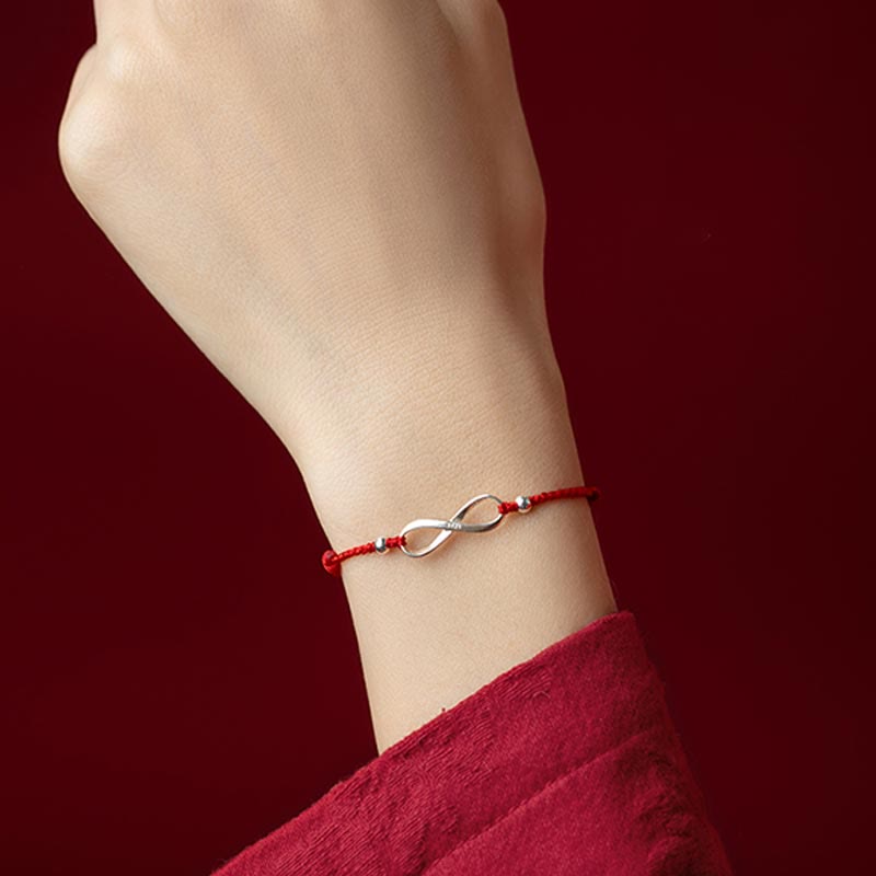 Pulsera tobillera de hilo rojo de la suerte con protección de nudo infinito de plata de ley 925 con Buddha Stones