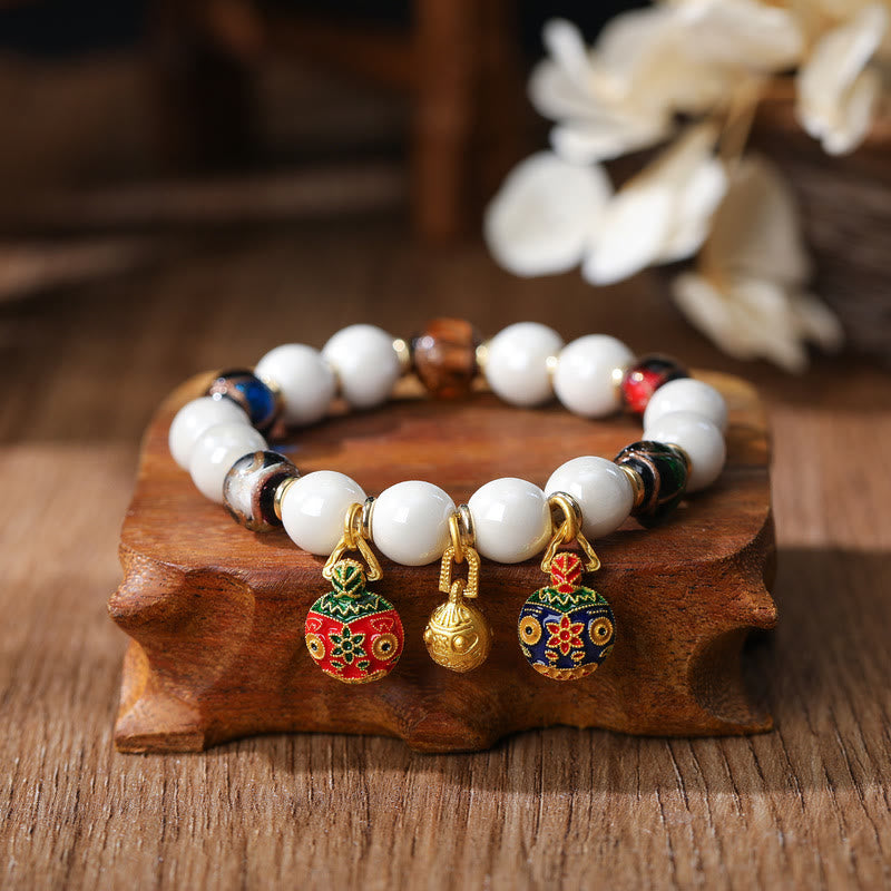 Pulsera de la suerte con cuentas de porcelana coloridas de cristal Liuli con Buddha Stones que tragan oro y bestia familiar