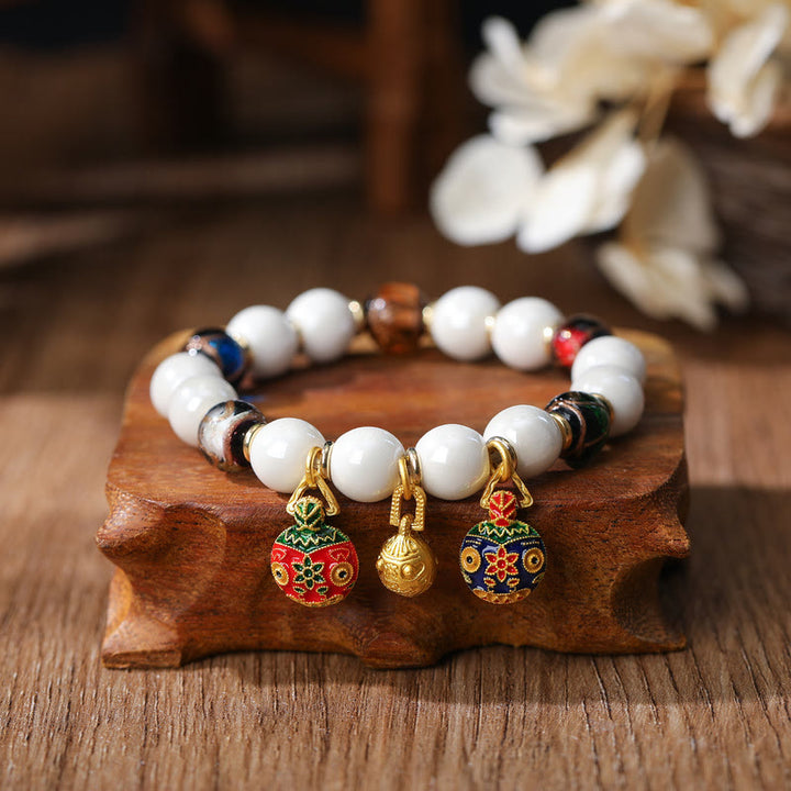 Pulsera de la suerte con cuentas de porcelana coloridas de cristal Liuli con Buddha Stones que tragan oro y bestia familiar