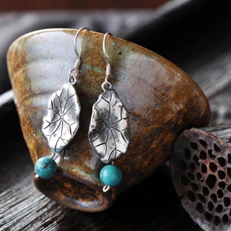 Pendientes colgantes de plata de ley 925 con protección de hoja de loto turquesa - image 6