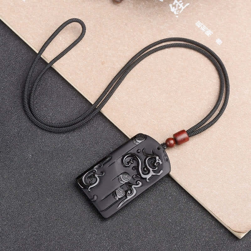 Colgante de collar de éxito de Fénix de dragón de obsidiana negra - image 5
