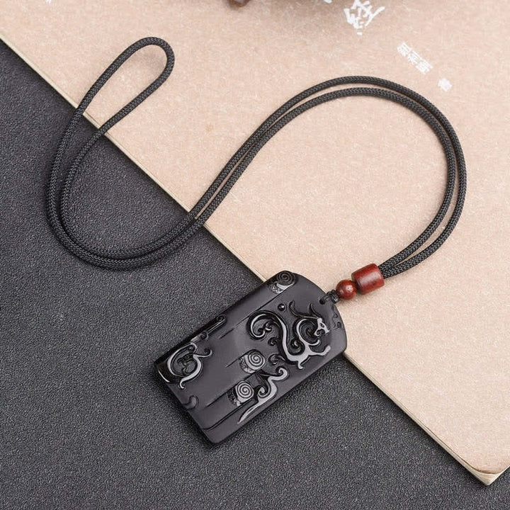 Colgante de collar de éxito de Fénix de dragón de obsidiana negra - image 5