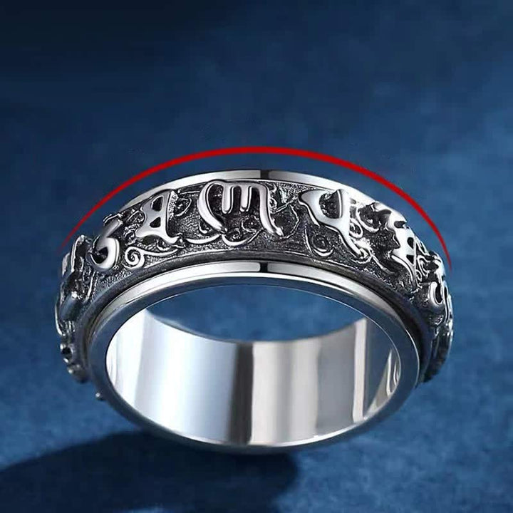 Anillo giratorio curativo de cobre con esvástica de seis palabras verdaderas de Buddha Stones