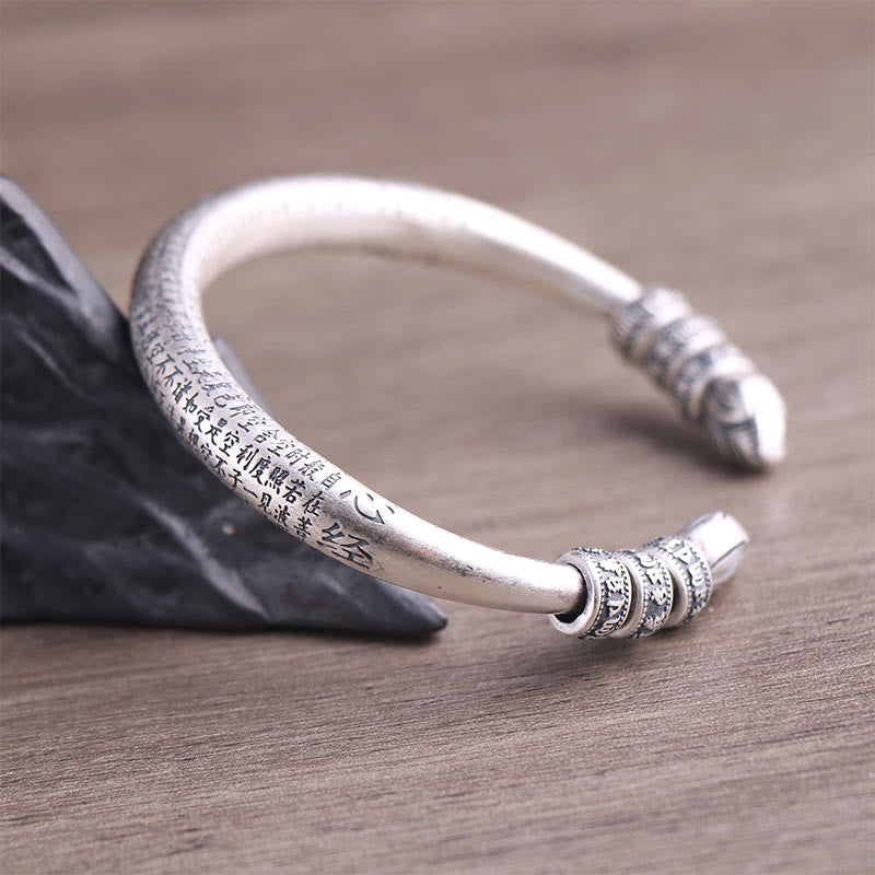 Pulsera de plata de ley 999 con Buddha Stones con forma de corazón Sutra Om Mani Padme Hum grabado paz pureza
