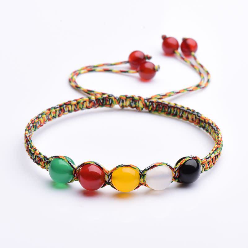 Pulsera de hilo de cinco elementos de ágata colorida, metal, madera, agua, fuego, tierra