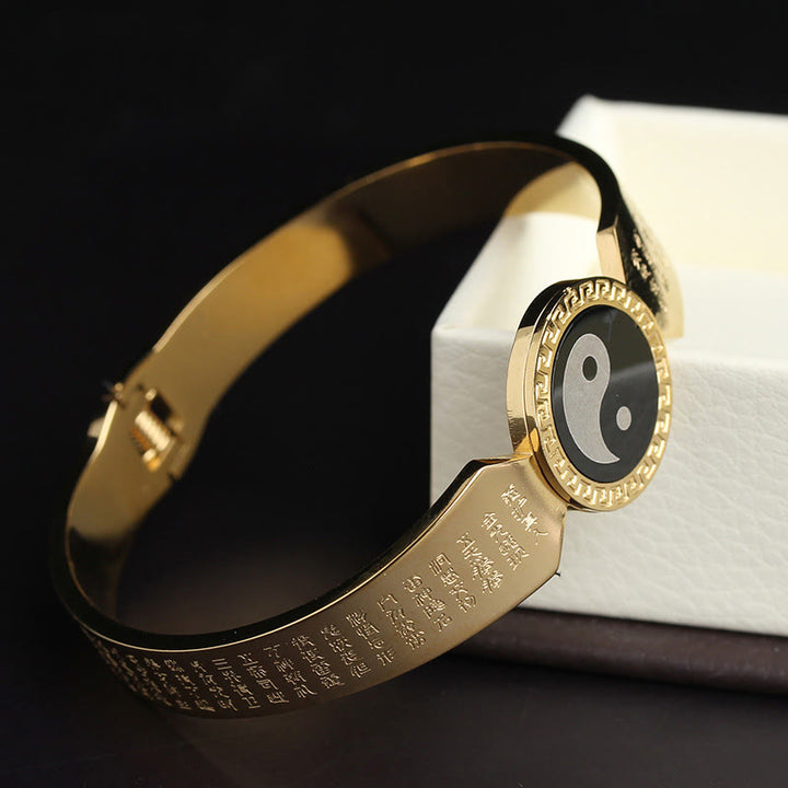 Brazalete de armonía de acero de titanio con Buddha Stones Yin Yang Lotus Om Mani Padme Hum Mantra