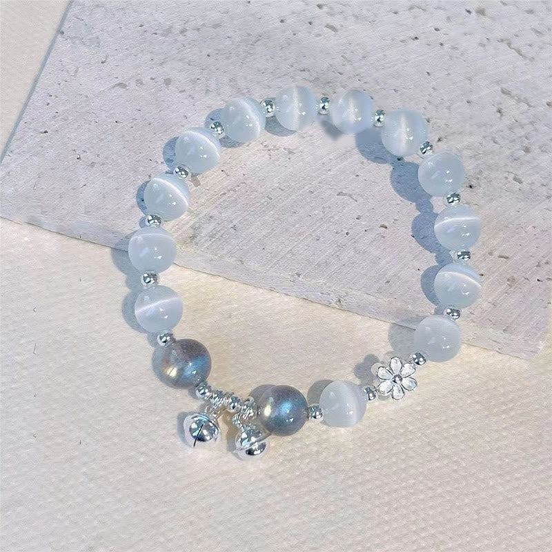 Pulsera de soporte con dije de personaje Fu de campana de flor de melocotón de cristal de ojo de gato con Buddha Stones