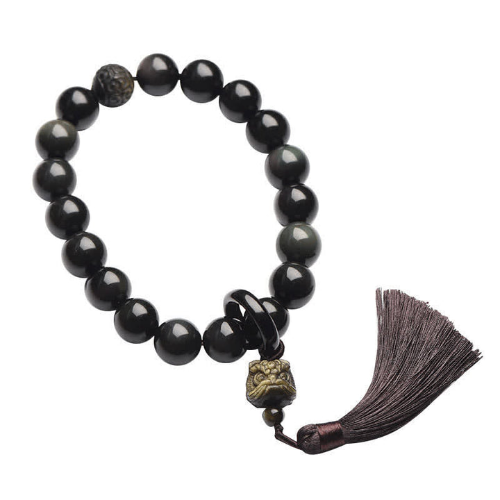 Buddha Stones negra Natural León muñeca Mala protección borlas bolsillo Mala decoración del coche