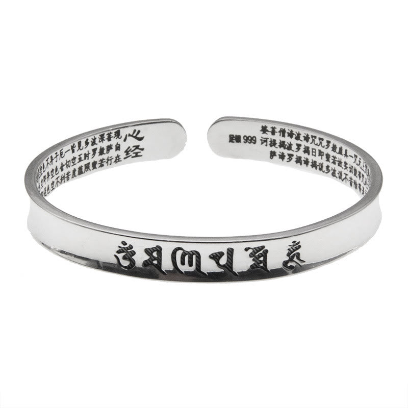 Pulsera de plata de ley 999 con Buddha Stones Om Mani Padme Hum corazón Sutra amor paz