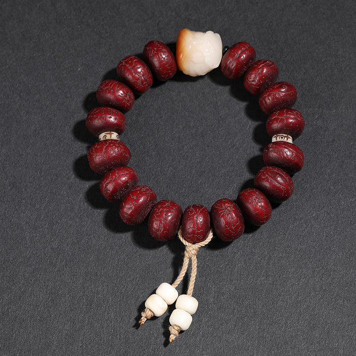 Buddha Stones Tíbet Bodhi Semilla Dzi Cuentas León Bailando Suerte Pulsera Muñeca Mala