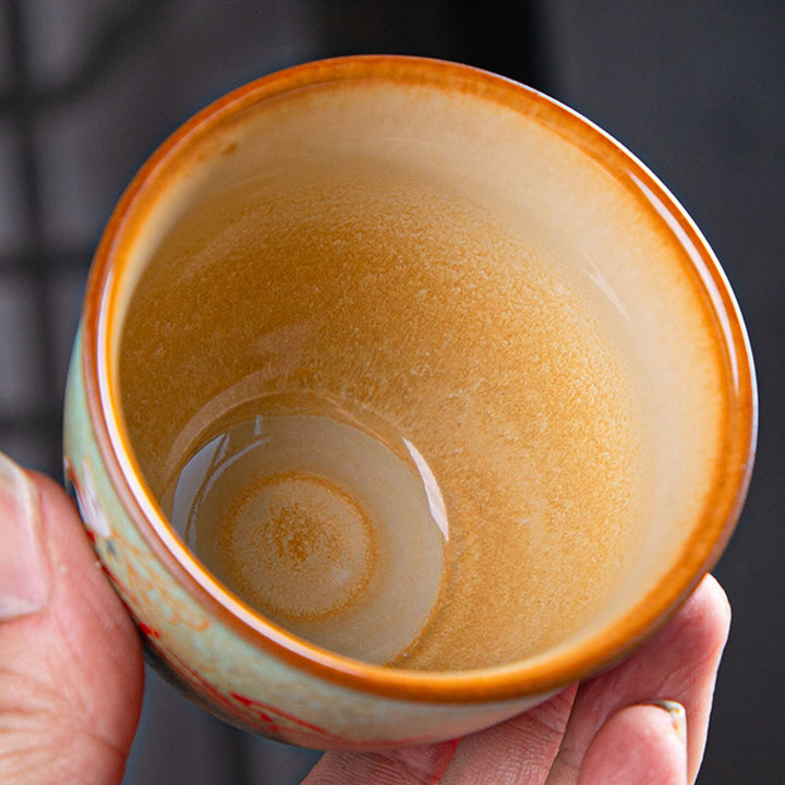 Buddha Stones, ciervo colorido, Pipa, nieve, flores de ciruelo, montañas, ríos, pájaro, taza de té de cerámica, tazón de té de Kung Fu