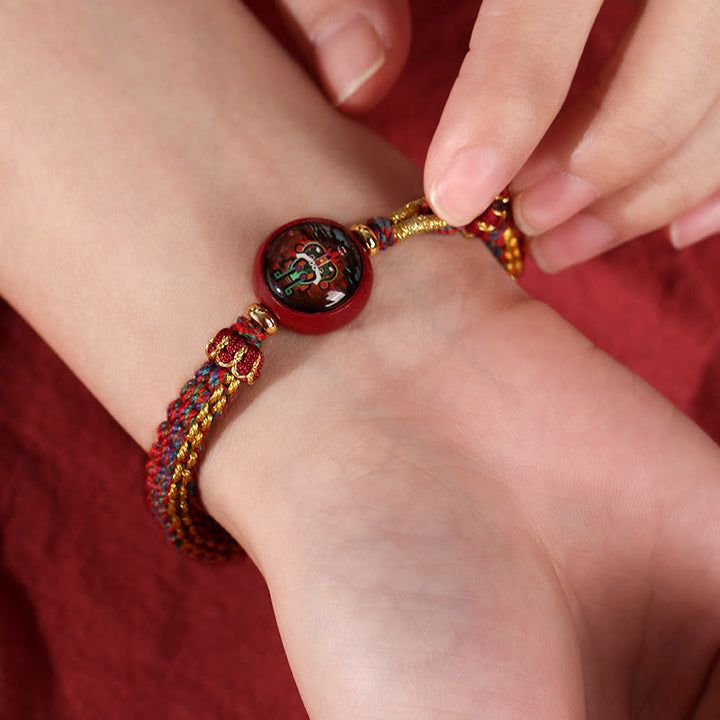 Pulsera trenzada con bendición de Thangka y cinabrio, cuerda colorida con Buddha Stones