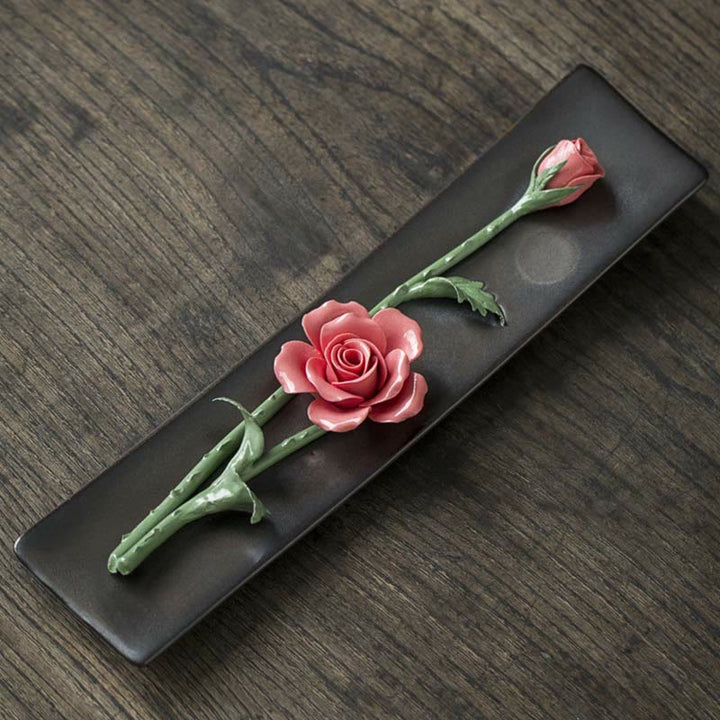Quemador de incienso espiritual de cerámica con flor de rosa y peonía de loto