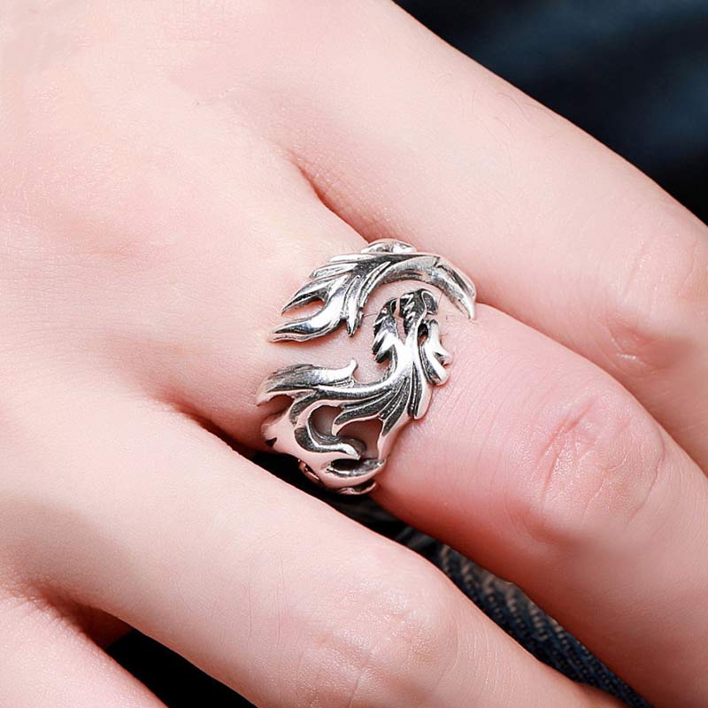 Anillo ajustable de fuerza de protección con patrón de dragón de Buddha Stones