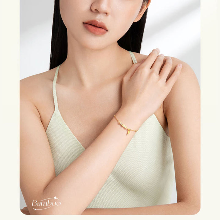 Pulsera de la suerte con hojas de circón de bambú y jade blanco chapada en oro de 18 quilates de plata de ley 925 con Buddha Stones